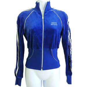 VeLouR Vintage Bebe Sport Cobalt Track Jacket Full Zip Silver Piping Trim USA S